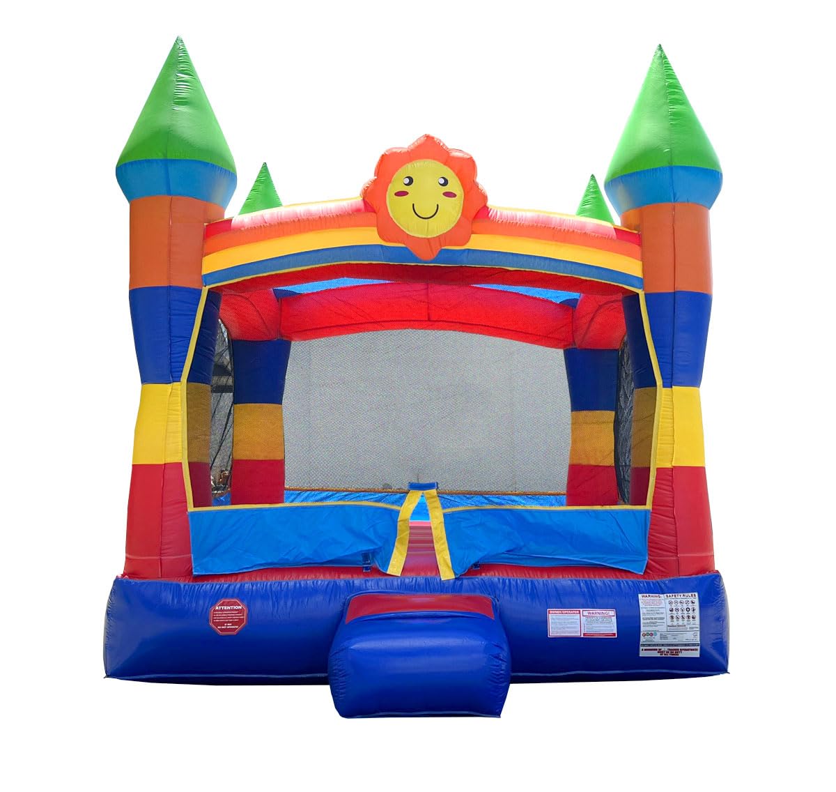 Pogo Bounce House Crossover Inflatable Bounce - Commercial Grade Party Playhouse Rainbow Smiley Face Unit & Blower - for Kids - Backyard Outdoor Jump Fun - W/Stakes & Storage Bag 13x12x14.5ft