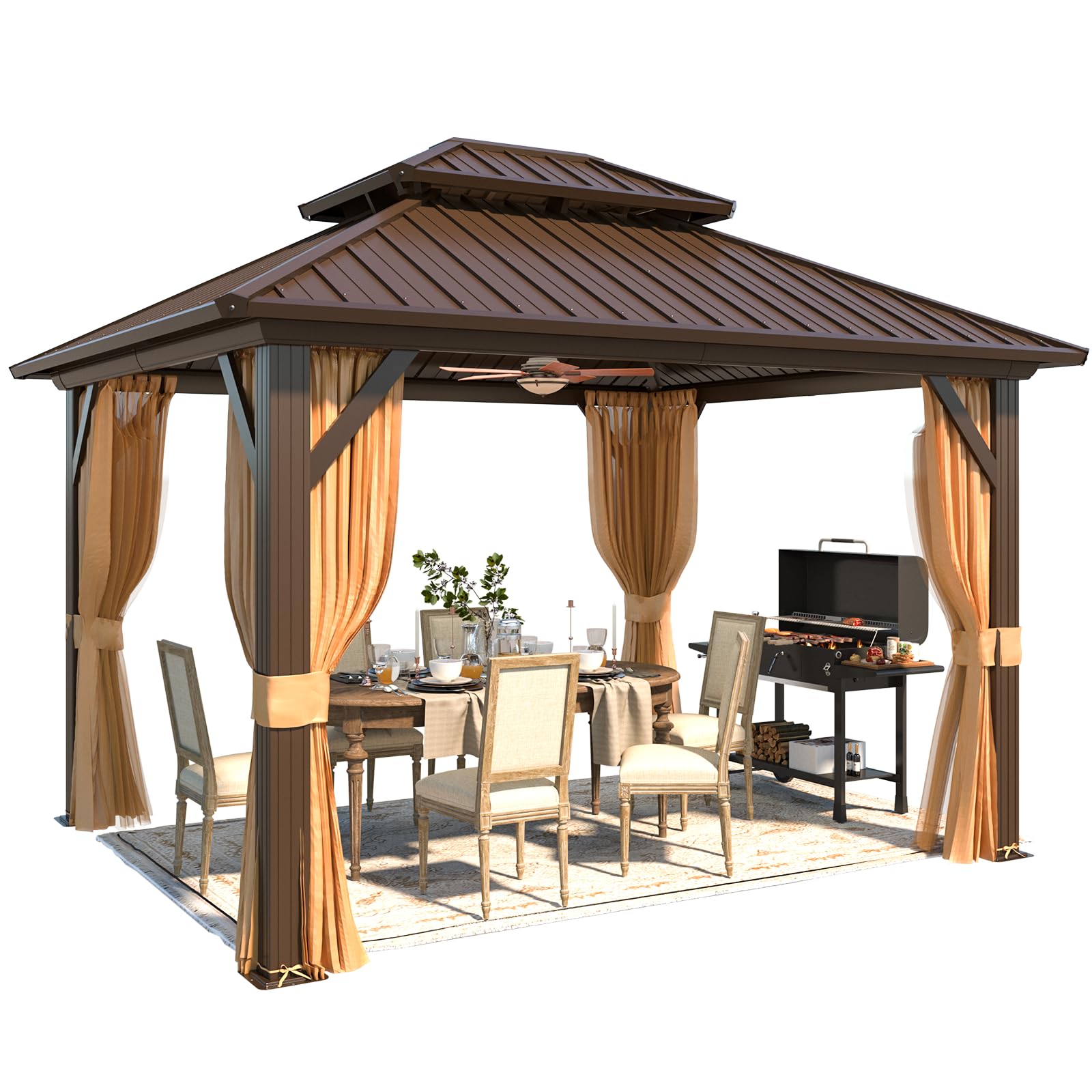 YOLENY 10' x 12' Hardtop Gazebo, Metal Gazebo with Aluminum Frame, Double Galvanized Steel Roof, Curtains and Netting Included, Pergolas for Patios, Garden, Parties, Lawns