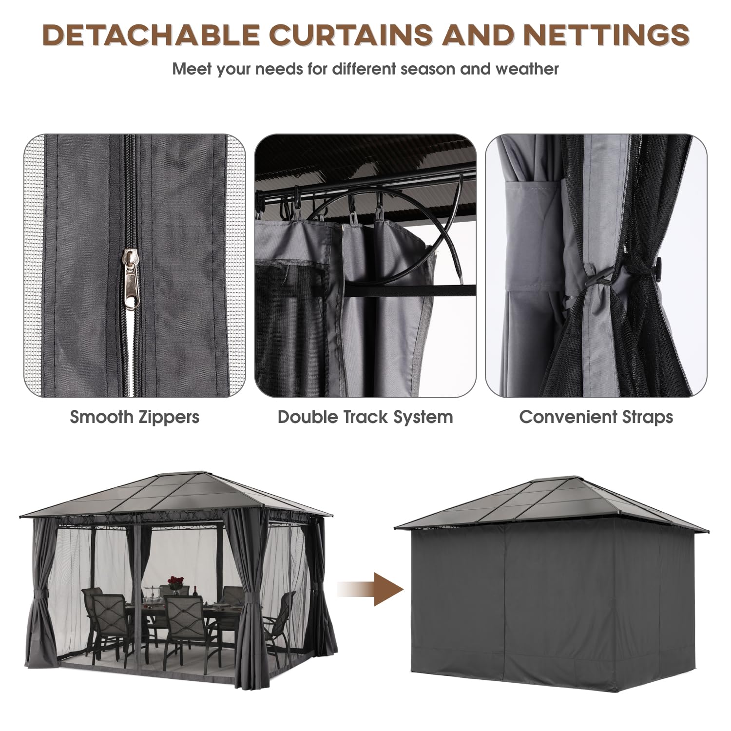 10x12 Hardtop Patio Gazebo with Curtains and Netting by ABCCANOPY