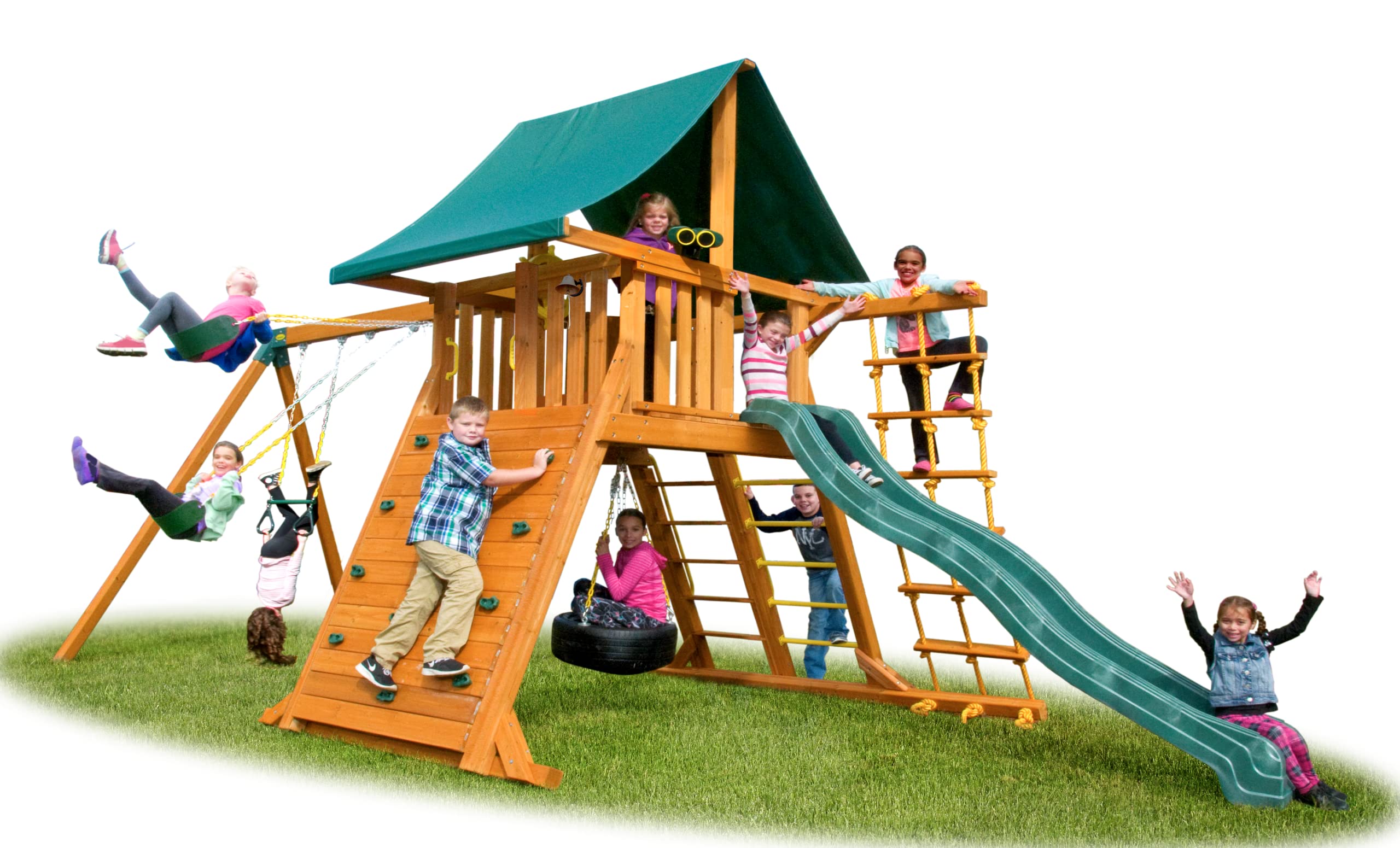 Supreme Swing Set - Solid Cedar Jungle Gym | Large Tower, Rock Climbing Wall, Wave Slide, Tire Swing, Swings Accessories | 25’ x 10’ Kids Playhouse | Easy Assembly and Pre-Assembled Components (#1)