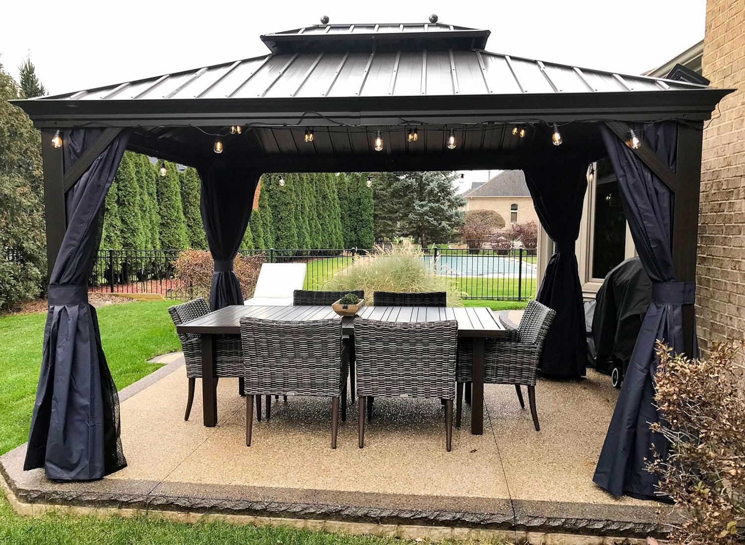 PURPLE LEAF 10' X 12' Hardtop Gazebo Canopy with Netting and Curtains for Outdoor Deck Backyard Heavy Duty Sunshade Outside Metal Patio Permanent Pavilion
