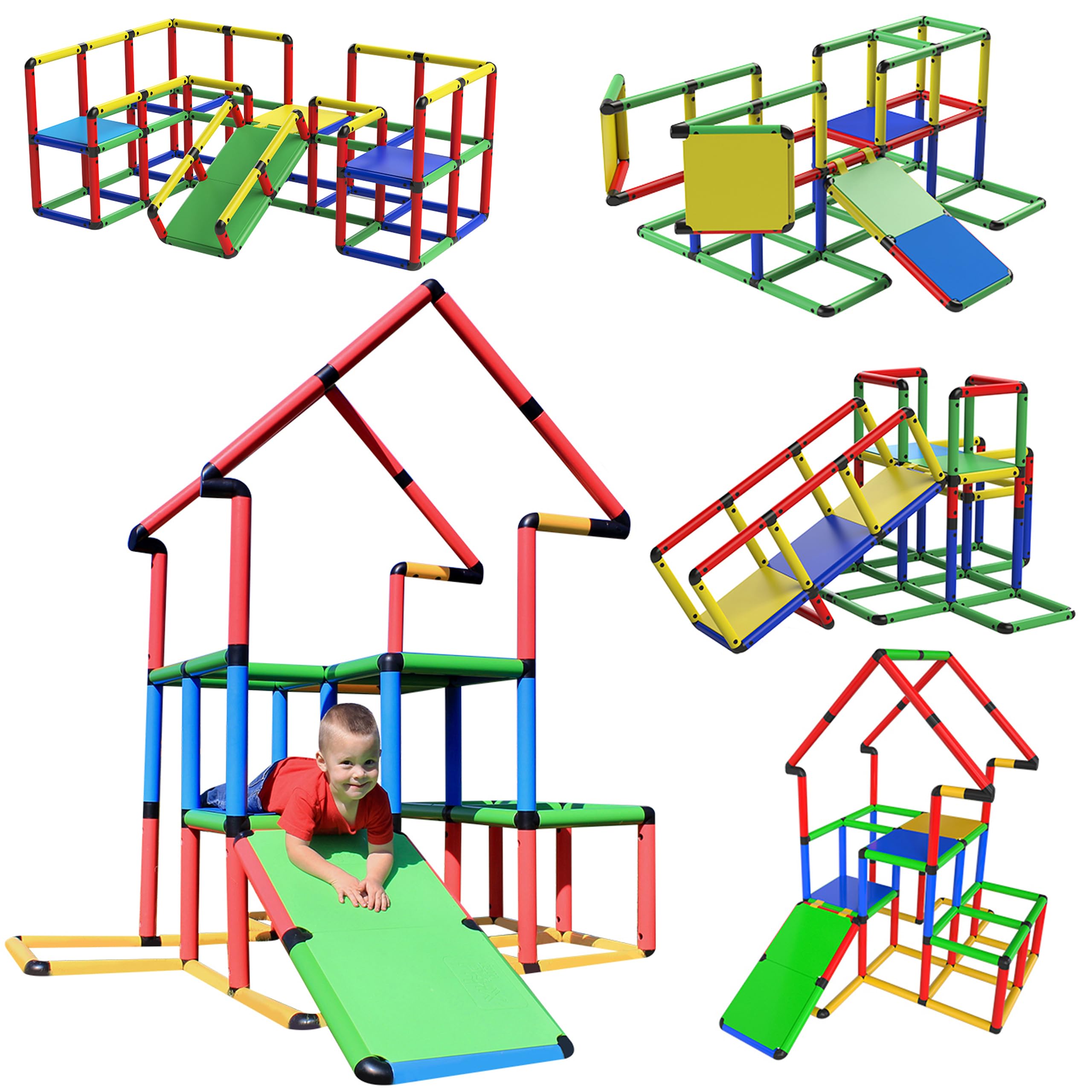 Funphix Kids Playground Set Jumbo 467-Pc Construction Set with Toddler Slide, Indoor Climbing for Kids, & Jungle Gym - Multifunctional Kids Outdoor Playhouse for Indoor Sports & Outdoor Play Toys